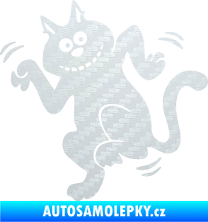 Samolepka Veselá kočka levá 3D karbon bílý