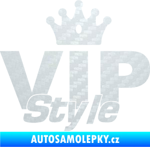 Samolepka VIP styl nápis s korunkou 3D karbon bílý