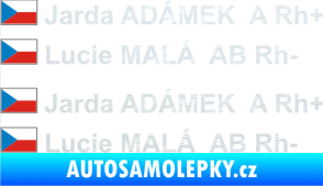 Samolepka Vlajka ČR se jménem a krevní skupinou 3D karbon bílý