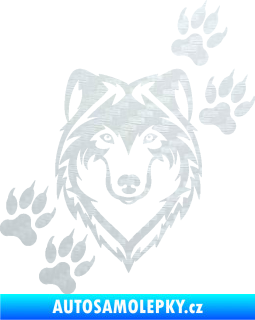 Samolepka Vlk 023 pravá 3D karbon bílý