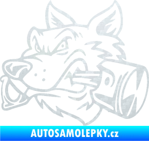 Samolepka Vlk 032 levá moto s pístem 3D karbon bílý