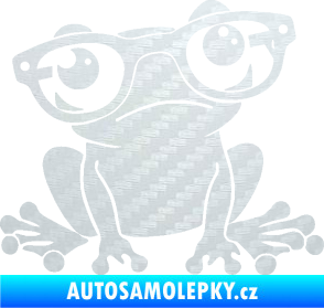 Samolepka Žába 011 pravá kouká s brýlemi 3D karbon bílý