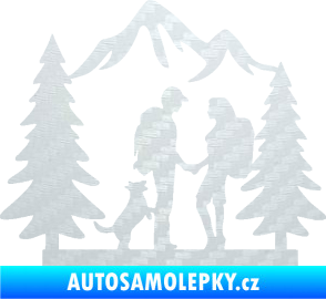 Samolepka Zamilovaná turistika 001 pravá výlet s pejskem 3D karbon bílý
