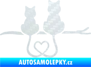 Samolepka Zamilované kočky spojené ocásky pravá 3D karbon bílý