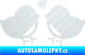 Samolepka Zamilovaní ptáčci 001 se srdíčkem 3D karbon bílý