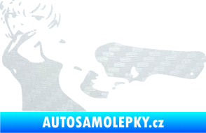 Samolepka Žena s pistolí pravá 3D karbon bílý