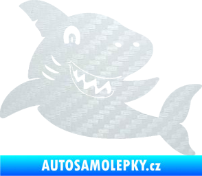 Samolepka Žralok 019 pravá 3D karbon bílý