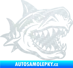 Samolepka Žralok 021 pravá 3D karbon bílý