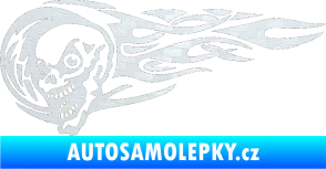 Samolepka Zubatka levá lebka v plamenech 3D karbon bílý
