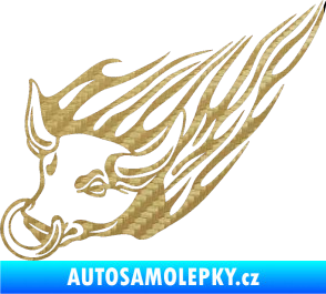 Samolepka Animal flames 010 levá býk s kruhem 3D karbon zlatý