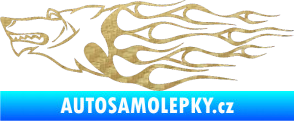 Samolepka Animal flames 017 levá vlk 3D karbon zlatý