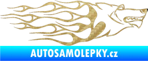 Samolepka Animal flames 017 pravá vlk 3D karbon zlatý