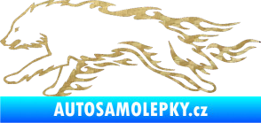 Samolepka Animal flames 032 levá vlk 3D karbon zlatý