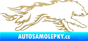 Samolepka Animal flames 032 pravá vlk 3D karbon zlatý