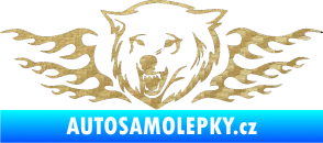 Samolepka Animal flames 034 levá  vlk 3D karbon zlatý