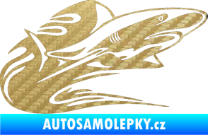 Samolepka Animal flames 037 pravá žralok 3D karbon zlatý