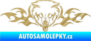 Samolepka Animal flames 038 levá  vlk 3D karbon zlatý
