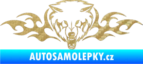 Samolepka Animal flames 038 pravá vlk 3D karbon zlatý