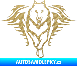Samolepka Animal flames 039 pravá  vlk 3D karbon zlatý