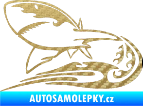 Samolepka Animal flames 041 levá žralok 3D karbon zlatý