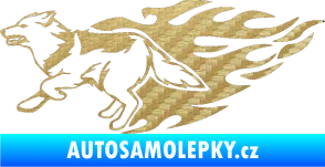 Samolepka Animal flames 090 levá vlk 3D karbon zlatý