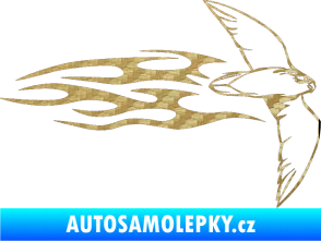Samolepka Animal flames 095 pravá letící pták 3D karbon zlatý