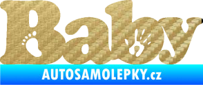 Samolepka Baby nápis otisk ručky a nožky 3D karbon zlatý