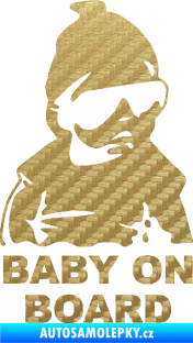 Samolepka Baby on board 002 pravá s textem miminko s brýlemi 3D karbon zlatý