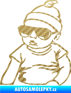 Samolepka Baby on board 003 levá miminko s brýlemi 3D karbon zlatý