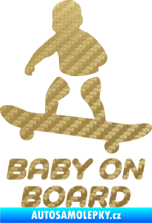 Samolepka Baby on board 008 levá skateboard 3D karbon zlatý