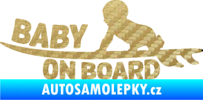 Samolepka Baby on board 010 levá surfing 3D karbon zlatý