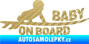 Samolepka Baby on board 010 pravá surfing 3D karbon zlatý