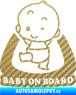 Samolepka Baby on board 011 levá s nápisem 3D karbon zlatý