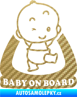 Samolepka Baby on board 011 pravá s nápisem 3D karbon zlatý