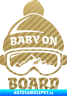 Samolepka Baby on board 012 levá na horách 3D karbon zlatý