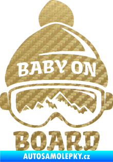 Samolepka Baby on board 012 pravá na horách 3D karbon zlatý