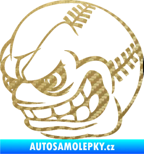 Samolepka Baseballový míček 001 levá s obličejem 3D karbon zlatý