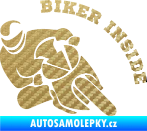 Samolepka Biker inside 002 levá motorkář 3D karbon zlatý