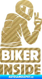 Samolepka Biker inside 003 pravá motorkář 3D karbon zlatý