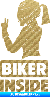 Samolepka Biker inside 004 levá motorkářka 3D karbon zlatý