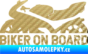 Samolepka Biker on board levá motorka 3D karbon zlatý