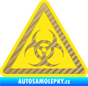Samolepka Biohazard barevný trojúhelník 3D karbon zlatý