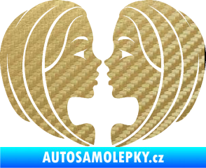 Samolepka Blíženci 002  3D karbon zlatý