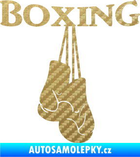 Samolepka Boxing nápis s rukavicemi 3D karbon zlatý