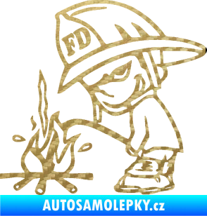 Samolepka Boy čůrá 004 hasič levá 3D karbon zlatý