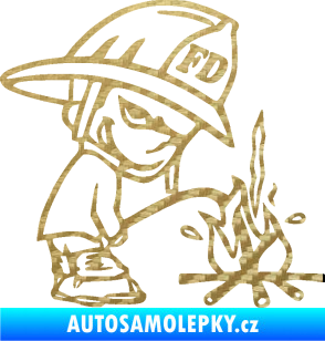 Samolepka Boy čůrá 004 hasič pravá 3D karbon zlatý