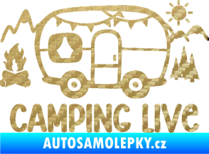 Samolepka Camping live 001 levá cestování v karavanu 3D karbon zlatý