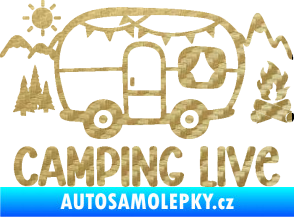 Samolepka Camping live 001 pravá cestování v karavanu 3D karbon zlatý