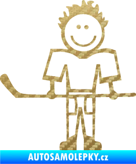 Samolepka Cartoon family kluk 002 levá hokejista 3D karbon zlatý