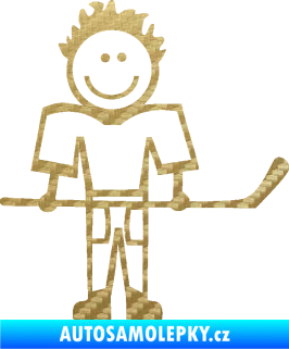 Samolepka Cartoon family kluk 002 pravá hokejista 3D karbon zlatý